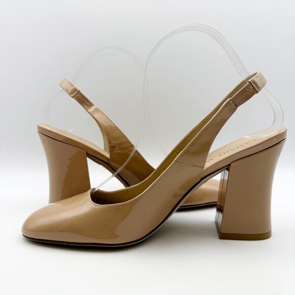Stuart Weitzman Womens Curve Block Slingback Heels US 8 Nude Patent Leather NWOB - Picture 7 of 12